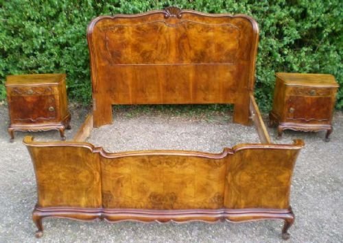 Large Walnut Italian Bed and Matching Bedside Cabinets