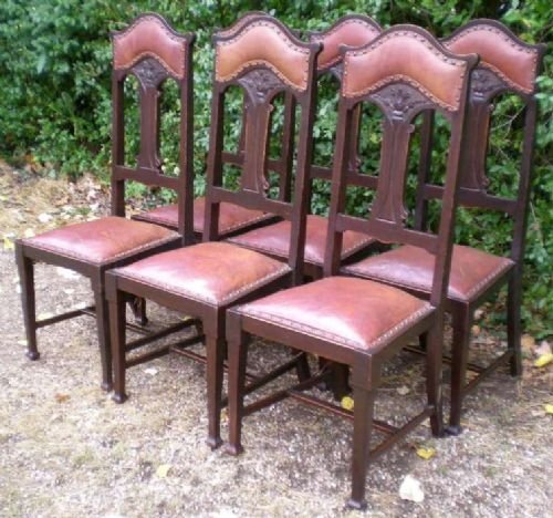 Set of Six Art Nouveau High Back Dining Chairs
