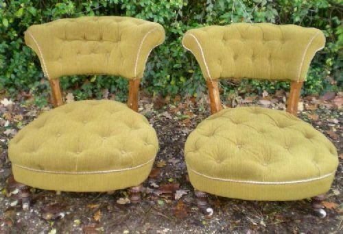 Pair Victorian Walnut Nursing Chairs