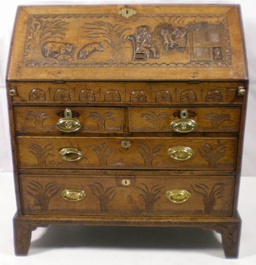 Early Georgian Welsh Oak Writing Bureau with Later Carving