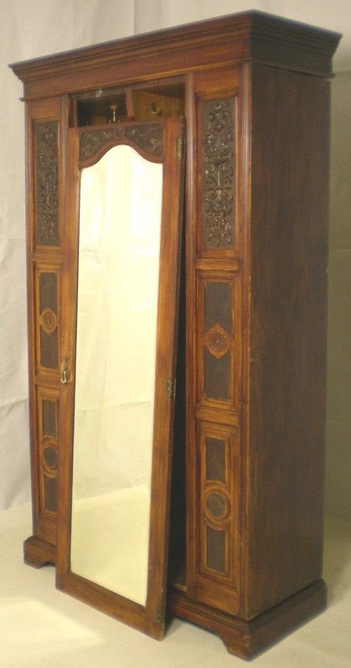 Edwardian Carved Walnut Single Hanging Wardrobe