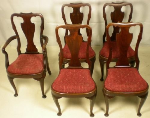Set of Five Queeen Anne Style Mahogany Dining Chairs