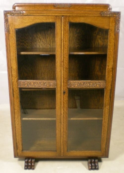 Carved Light Oak Bookcase Cabinet
