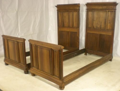 Pair of Italian Carved Walnut Single Beds