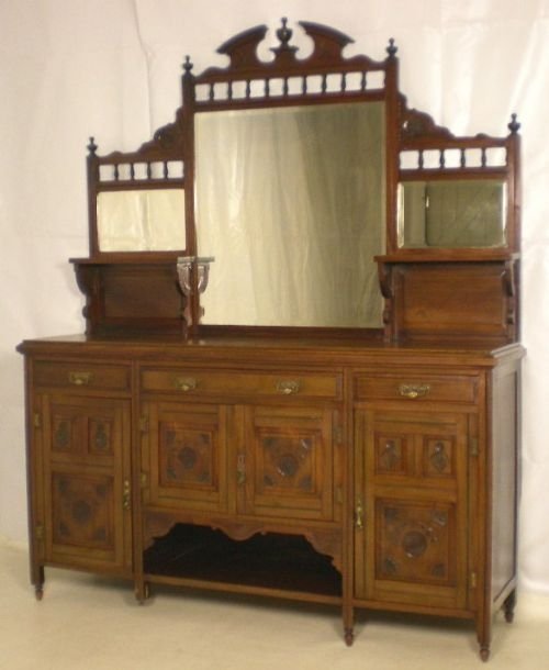 Edwardian Mahogany Triple Mirror Back Carved Sideboard