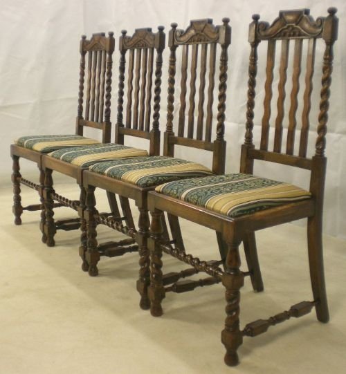 Set of Four Oak Barley Twist Dining Chairs
