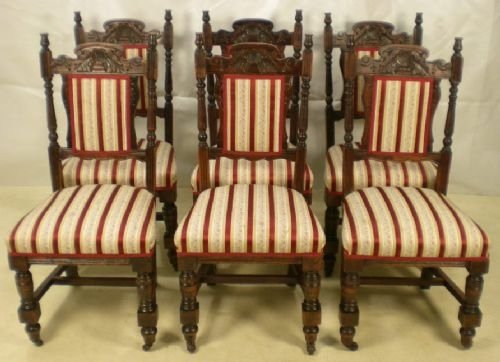 Set of Six Late Victorian Carved Mahogany Dining Chairs