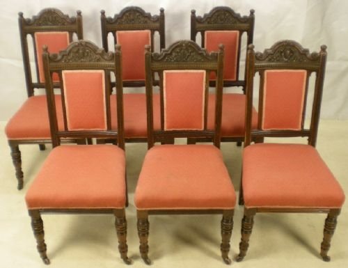 Set of Six Late Victorian Carved Mahogany Dining Chairs