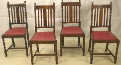Set of Four Barley Twist Oak Highback Dining Chairs