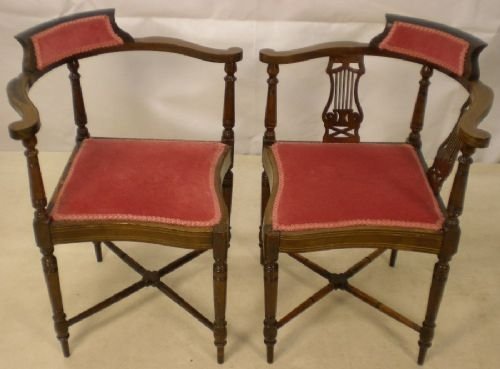 Pair of Edwardian Mahogany Corner Chairs