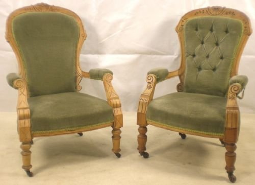 Pair Victorian Open Armchairs