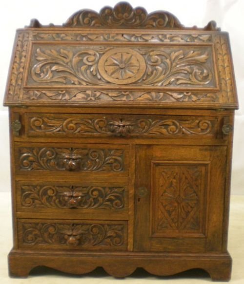 Victorian Carved Oak Writing Bureau