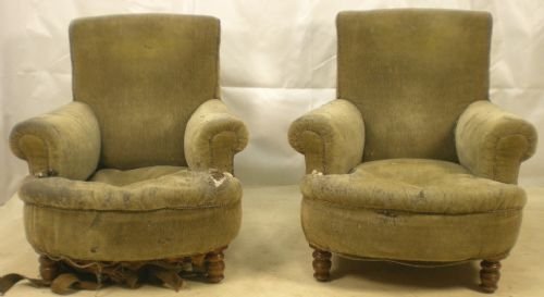 Pair of Victorian Easy Armchairs for Re-upholstery