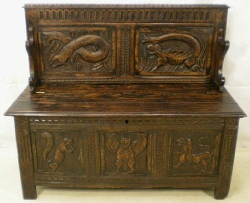 Victorian Carved Oak Hall Settle