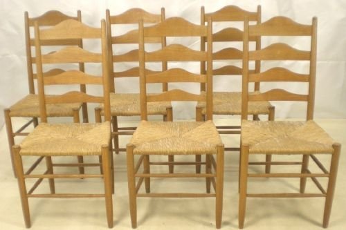 Set of Six Ladderback Rush Seat Dining Chairs