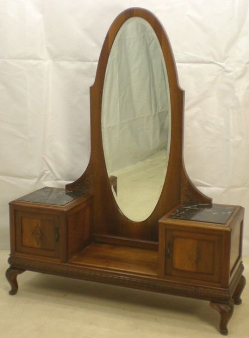 Oval Walnut Cheval Mirror Cabinet