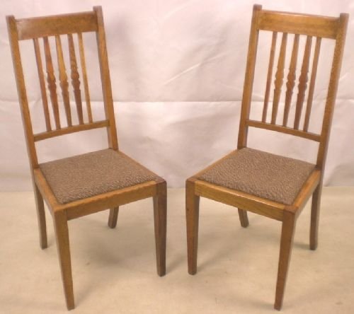Pair Light Oak High Back Dining Chairs