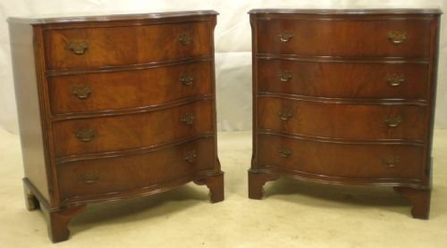 Pair Georgian Style Mahogany Serpentine Front Chests of Drawers