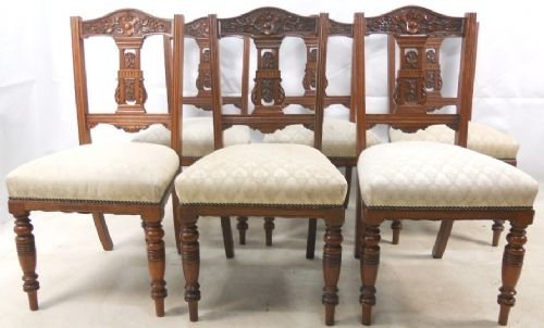 Set of Six Edwardian Carved Mahogany Dining Chairs