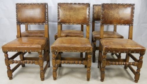 Set of Six Oak & Leather Dining Chairs