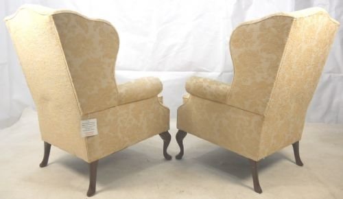Pair Queen Anne Style Wing Armchairs