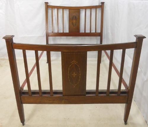 Edwardian Inlaid Mahogany Railback Double Bed