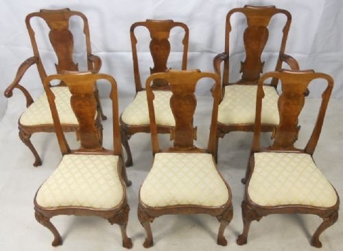 fig 1. Set of Six Queen Anne Style Walnut Dining Chairs