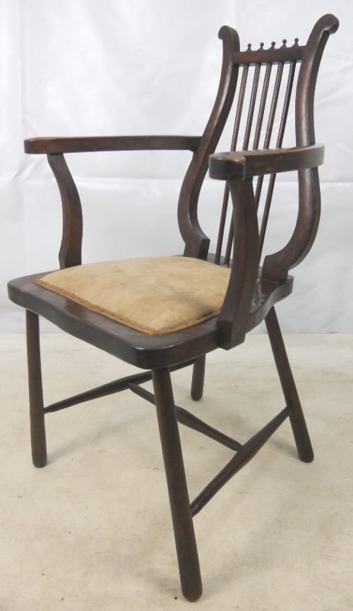 Edwardian Mahogany Harp Back Salon Armchair