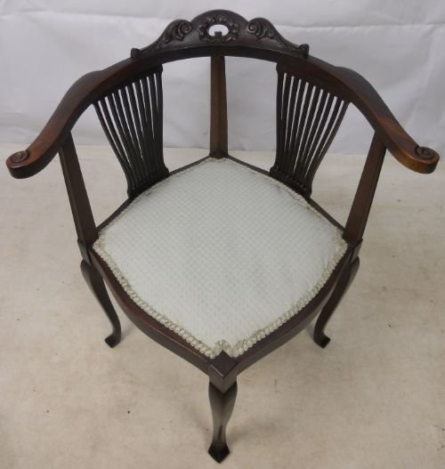 Edwardian Carved Mahogany Corner Armchair