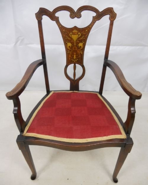 Edwardian Inlaid Mahogany Salon Armchair