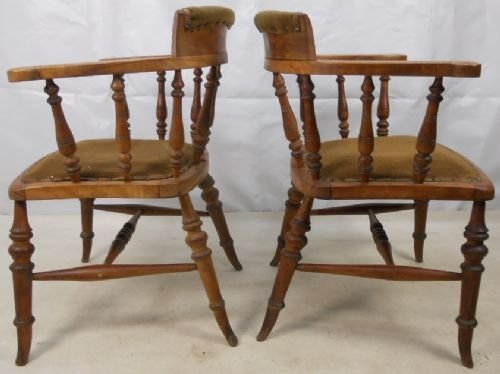 Pair Victorian Smokers Bow Armchairs