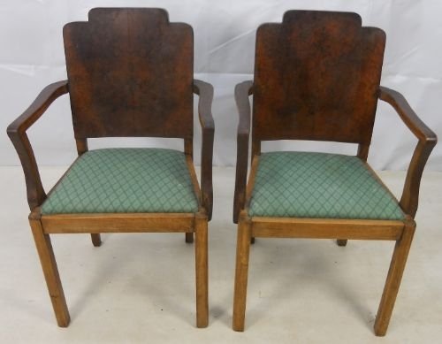 Pair of Art Deco Walnut Carver Armchairs