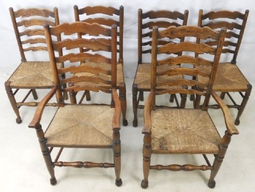 Six Elm Ladderback Rush Seat Dining Chairs