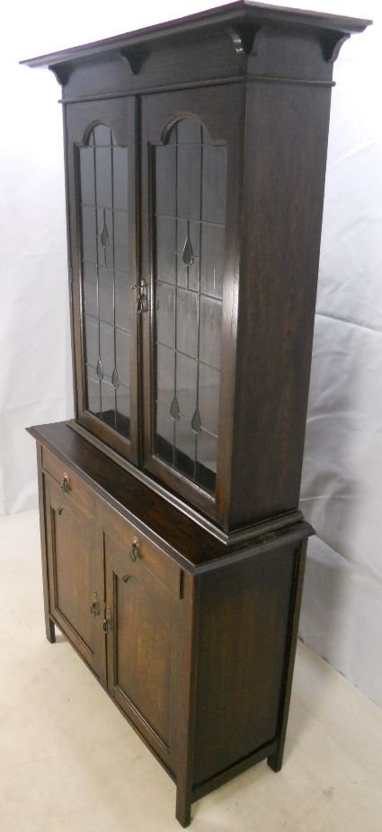 Oak Leaded Door Bookcase Cabinet