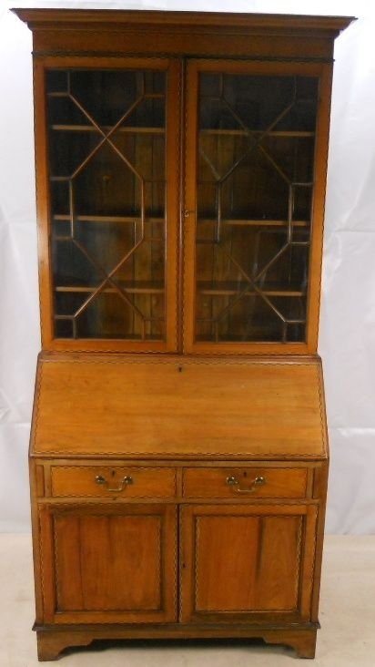 Edwardian Inlaid Mahogany Bureau Bookcase