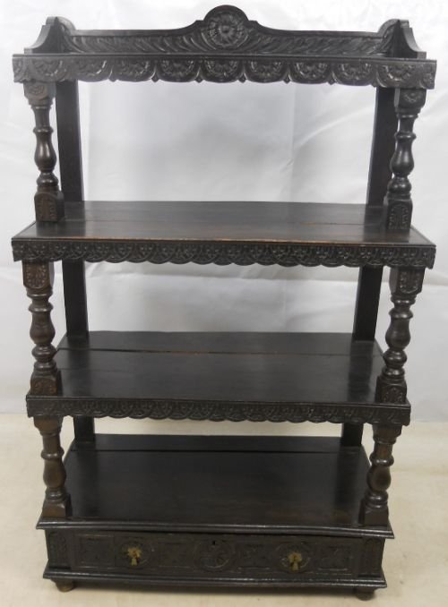 Victorian Dark Carved Oak Whatnot