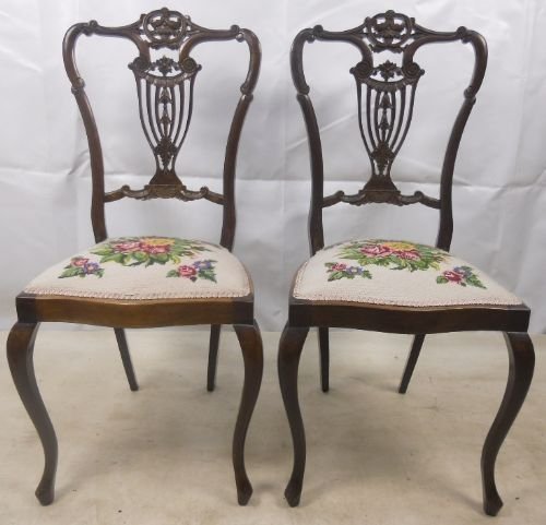 Pair Edwardian Carved Mahogany Side Chairs