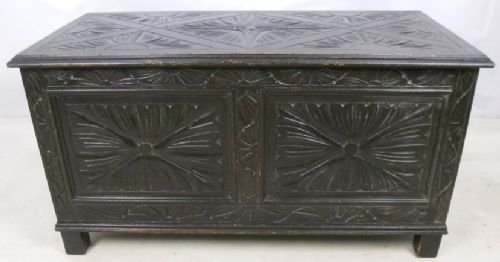 Dark Carved Oak Blanket Box