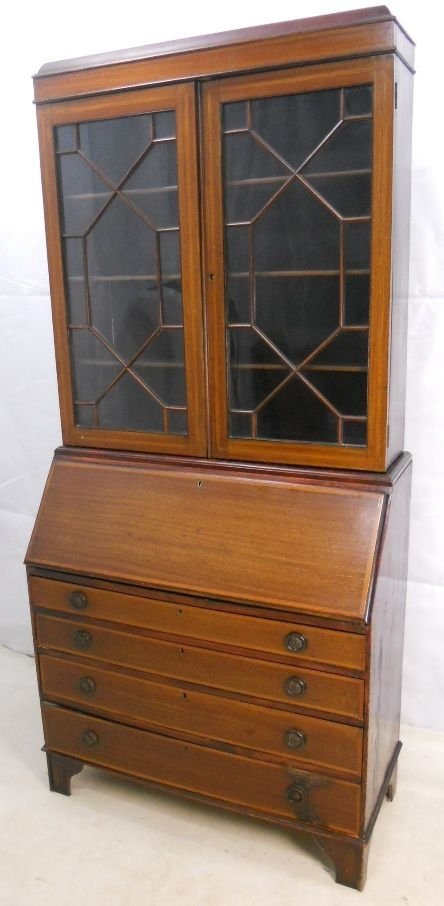 Edwardian Inlaid Mahogany Bureau Bookcase