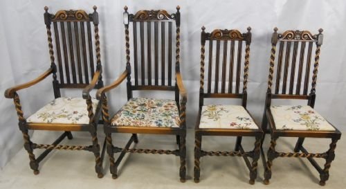 Set of Four Jacobean Style Barley Twist Dining Chairs