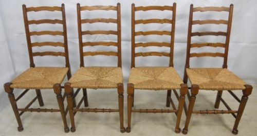Set of Four Elm Ladderback Rush Seat Dining Chairs