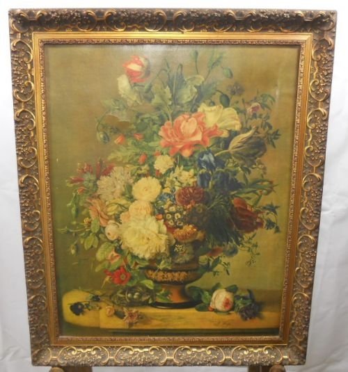 Gilt Frame Picture on Canvas - Vase of Flowers by Weys