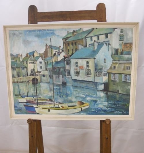 Cornish Harbour Scene Oil by Gt Slann