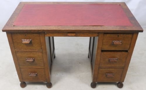 Oak Kneehole Pedestal Writing Desk