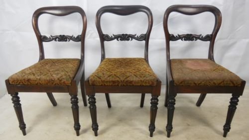 Set of Three Early Victorian Solid Rosewood Dining Chairs
