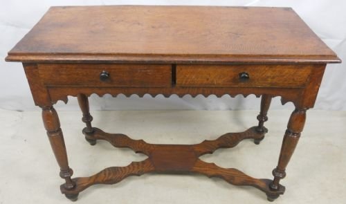 Edwardian Oak Two Drawer Writing Table