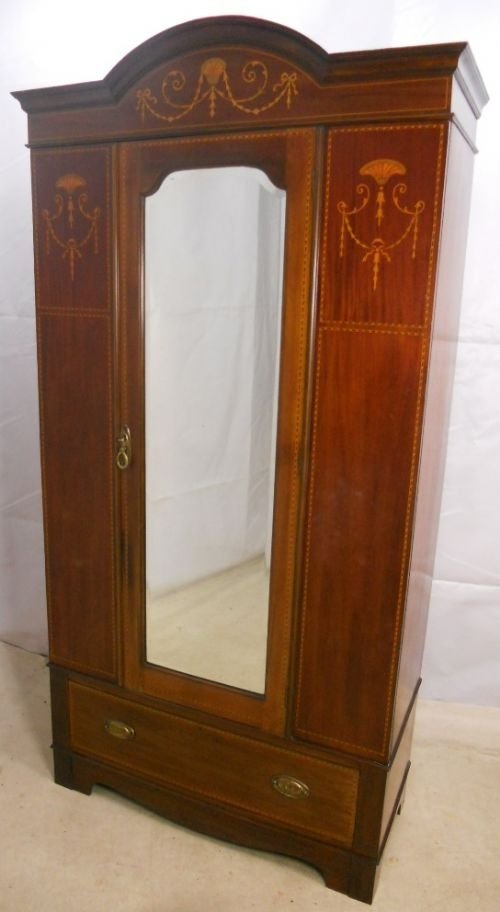 Edwardian Inlaid Mahogany Single Door Hanging Wardrobe