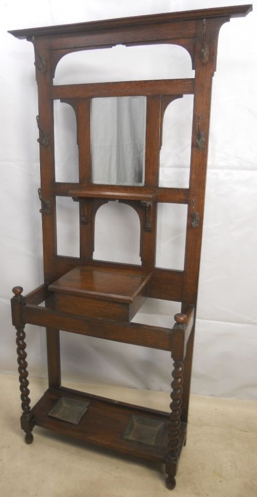 Oak Barley Twist Mirror-back Hall Stand
