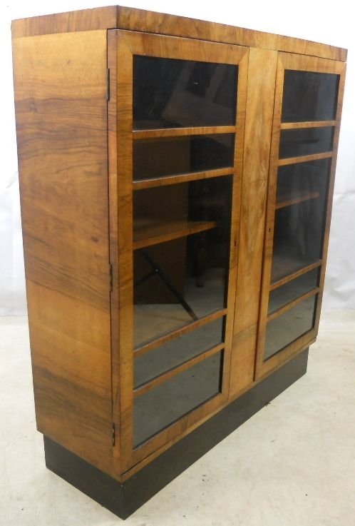 Deco Walnut Two Door Bookcase Cabinet
