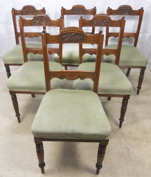 Set of Six Edwardian Carved Walnut Dining Chairs